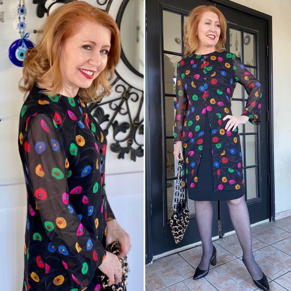 Akris Dress Silk Printed Layer Buttons Over Black-DESIGNER DEAL ⭐️ - Picture 12 of 12